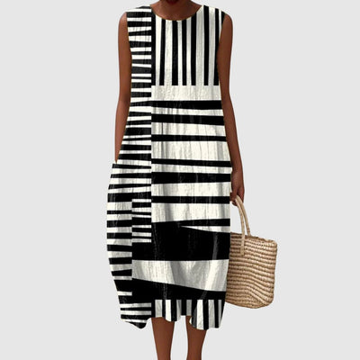 Darcie | Women's Abstract Geometric Pattern Art Print Sleeveless Pocket Wrap Dress