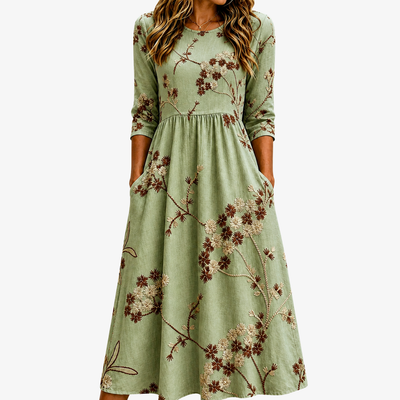 Sage Meadow Floral Pocket Midi Dress